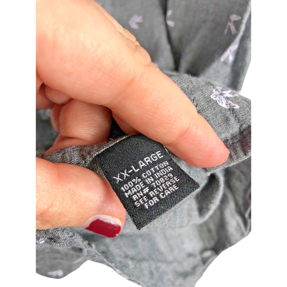 Carbon XXL 2XL Mens Shirt Bird Print Button Down Gray Short Sleeve 100% Cotton - Picture 7 of 8